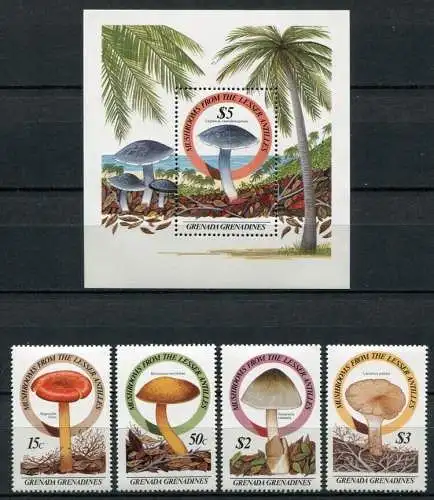 Grenada Grenadinen 1986 Pilze Funghi Mushrooms 771-774 + Block 111 MNH