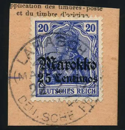 DP Marokko 1913 Michel 49 ° Larasch 22/2/13 Type 2 Luxus Briefstück/PA / 88
