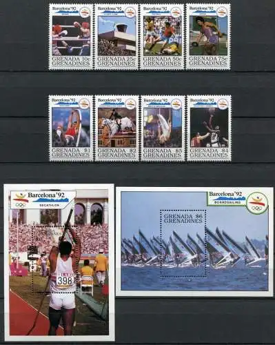 Grenada Grenadinen 1990 Olympiade Barcelona Olympics 1329-1336 Block 202-203 MNH