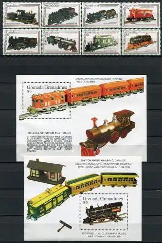 Grenada Grenadinen 1992 Eisenbahn Trains Railways 1585-1592 + Block 247-248 MNH