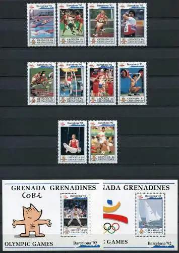 Grenada Grenadinen 1992 Olympiade Barcelona Olympics 1535-1544 Block 237-238 MNH