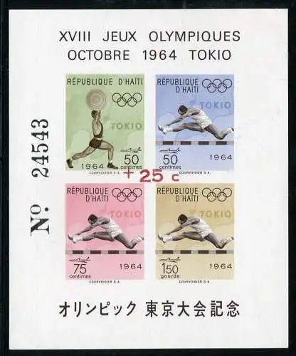 Haiti 1965 Olympiade Olympics Sport Aufdruck Block 30 b MNH Auflage: nur 2700