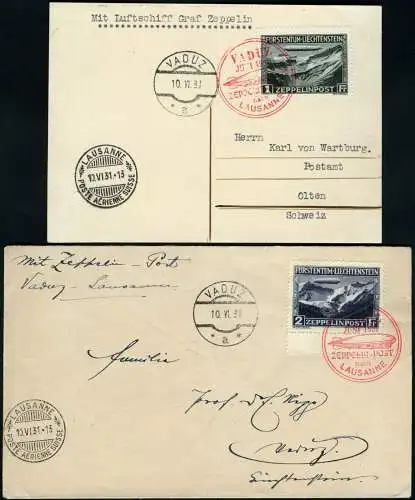 Zeppelin Liechtenstein 1931 Fahrt Vaduz-Lausanne 1 + 2 Sfr Si 110 A + B / 1064