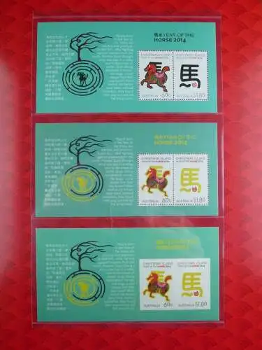 Weihnachtsinsel Christmas Isl 2014 Jahr des Pferdes Horse Seide Silk Block 32-34