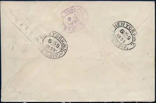 Zeppelin 1936 Liechtenstein 1. NAF Satzfrankatur Reko-Brief USA Si 406 / 2424