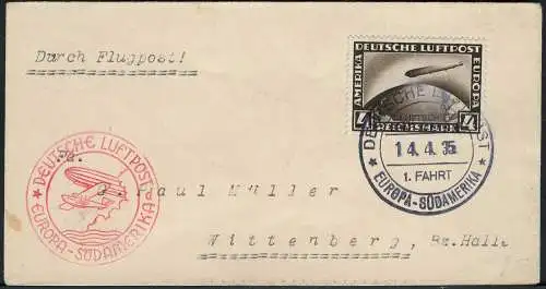 Zeppelin 1935 Dt. Reich 1. SAF Bordpost Rückfahrt 14.4.35 Brief Si 290 D / 2734