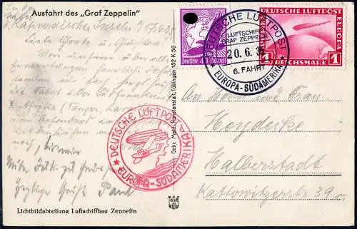 Zeppelin 1935 Dt. Reich 6. SAF Bordpost 20.6.35 Passagierpost AK Si 305 D / 2735
