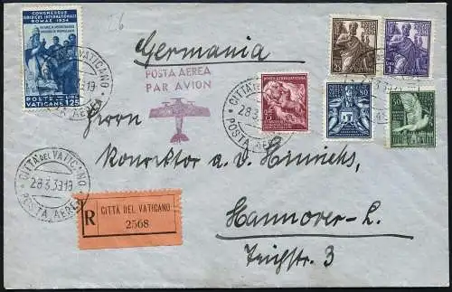 Vatikan 1939 Reko-Brief Luftpost MiF Höchstwert Juristen 1,25 L Hannover / 847