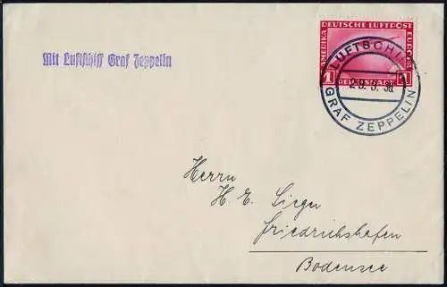 Zeppelin Dt. Reich 1936 Deutschlandfahrt Bordpost 29.3.36 Brief Si 344 / 1875