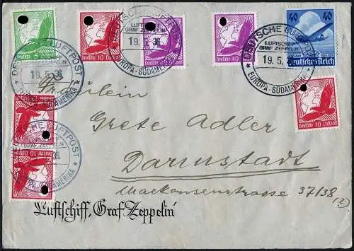 Zeppelin Dt. Reich 1936 3. SAF Bordpost Rückfahrt Darmstadt Si 349 C / 1653