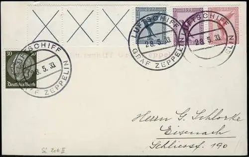 Zeppelin Dt. Reich 1933 VDI Rundfahrt Bordpost W 21.3 Eisenach Si 0206 II/1557