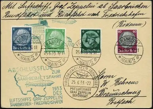 Zeppelin Dt. Reich 1933 Saargebietsfahrt Beide Stempel Rückfahrt Si 218 Ic/ 1606