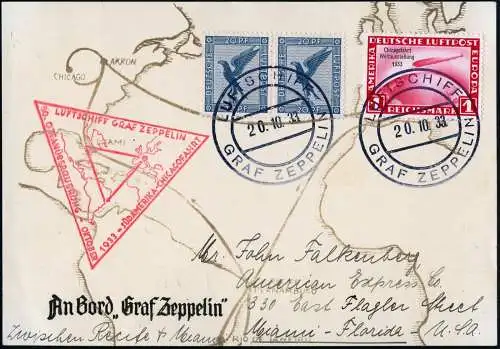 Zeppelin Dt. Reich 1933 Chicagofahrt Bordpost Etappe Recife Miami Si 238 p/ 1390