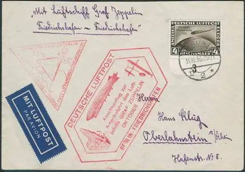 Zeppelin Dt. Reich 1933 Chicagofahrt Anschlussflug Berlin 4 RM Rand Si 238E/1725