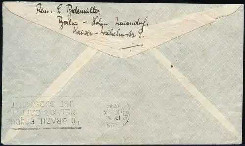 Zeppelin Dt. Reich 1932 8. SAF Zuleitung Berlin Rio de Janeiro Si 189 B / 1388