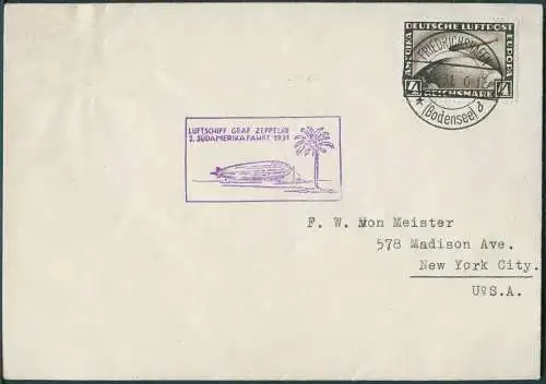 Zeppelin Dt. Reich 1931 2. SAF Friedrichshafen Recife New York 129 Ba / 1569