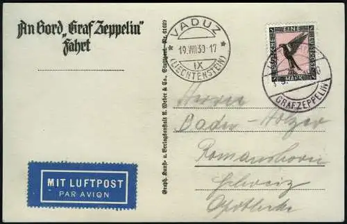 Zeppelin Dt. Reich 1930 Schweiz Liechtenstein Bordpost Abwurf Vaduz Si 79 B/1022