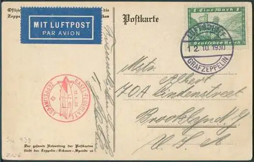 Zeppelin Dt. Reich 1930 Landungsfahrt Bern Basel Kurt Schönherr Si 93 Bb / 1642