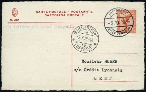 Zeppelin Dt. Reich 1929 Schweizfahrt Bordpost Abwurf Biehl Genf Si 39 d / 992