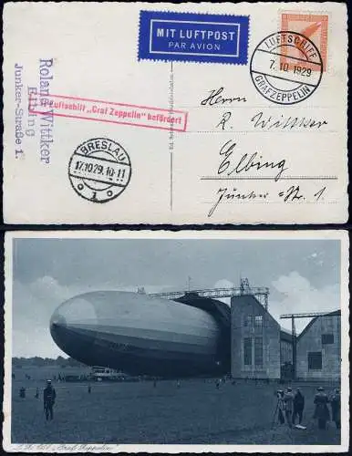 Zeppelin Dt. Reich 1929 Schlesienfahrt Bordpost 7.10.29 Breslau Si 43 AI / 1785
