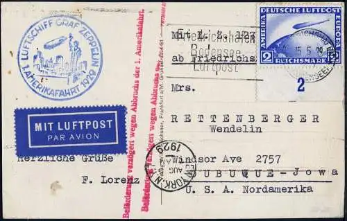 Zeppelin Dt. Reich 1929 Amerikafahrt EF 2 RM Rand mit Nr USA Si 26 A / 1775