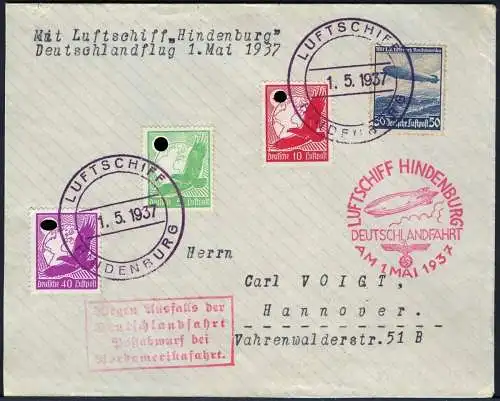 Zeppelin 1937 Dt. Reich Deutschlandfahrt Bordpost Abwurf Köln Si 453 A / 2261