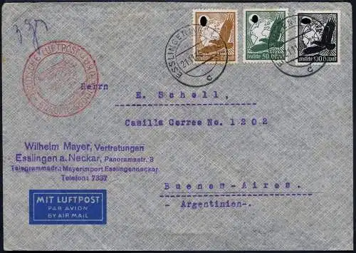 Zeppelin 1936 Dt. Reich 20. SAF LZ 129 Esslingen Argentinien Si 347 B / 2111