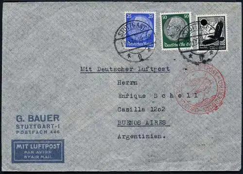 Zeppelin 1936 Dt. Reich 19. SAF Pendelfahrt Bathurst Argentinien Si 377 D / 2108
