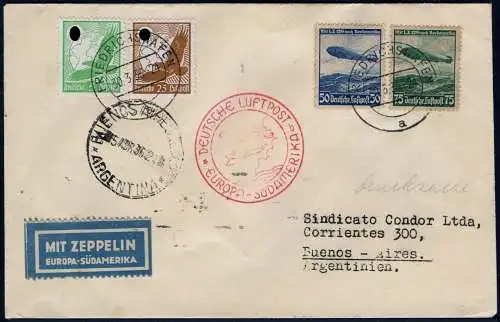 Zeppelin 1936 Dt. Reich 1. SAF Brief Friedrichshafen Argentinien Si 403 B / 2093