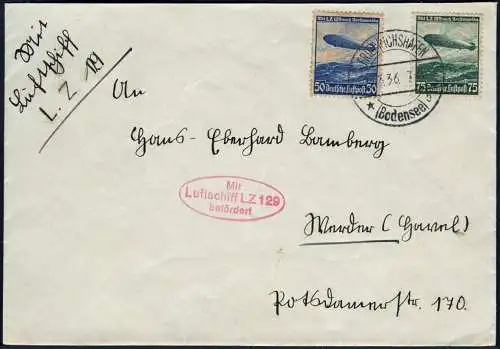 Zeppelin 1936 Dt. Reich 1. Postfahrt LZ 129 Satzfrankatur Brief Si 401 Ab / 2256