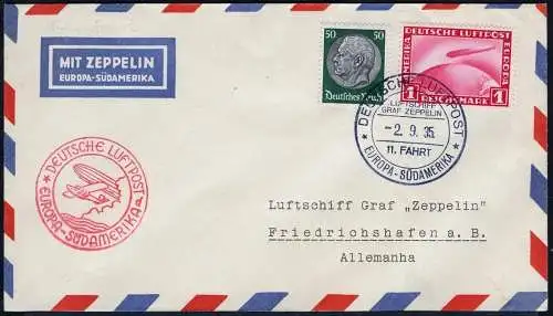 Zeppelin 1935 Dt. Reich 11. SAF Bordpost 2.9.35 Rückfahrt Si 317 C / 2250