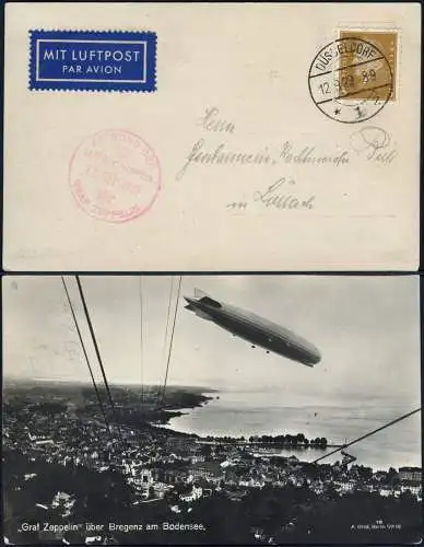 Zeppelin 1929 Dt. Reich Deutschlandfahrt Abwurf Düsseldorf AK Si 33 a / 2182