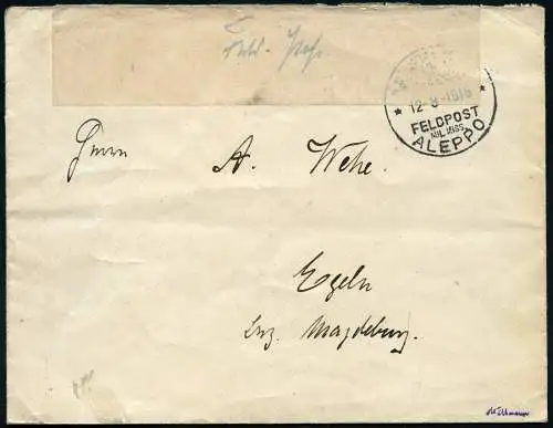 Dt. Militärmission Türkei 1916 Brief Bagdad Irakflottille Aleppo Egeln / 93 RAR
