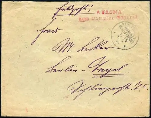 Dt. Militärmission Türkei 1917 Ayasma zum Dampfer General MSP No. 14 Berlin /104