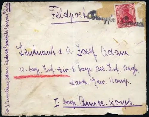 Dt. Militärmission Türkei Päckchenstempel Dampfer General Sanitätsmission / 103