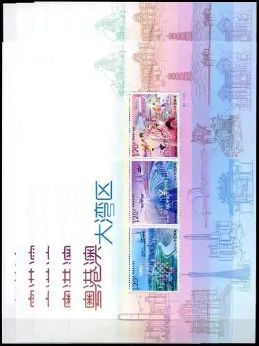 10x China PRC 2019-21 Block Guangdong Hongkong Macau Wirtschaft Brücke Oper MNH