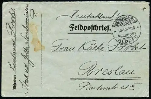 Dt. Militärmission Türkei 1916 Brief Sondermission v. d. Goltz Aleppo Breslau/84