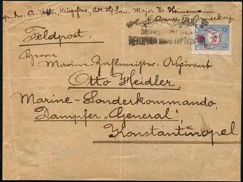 Dt. Militärmission Türkei Päckchen-Stempel Konstantinopel San-Major General/ 109