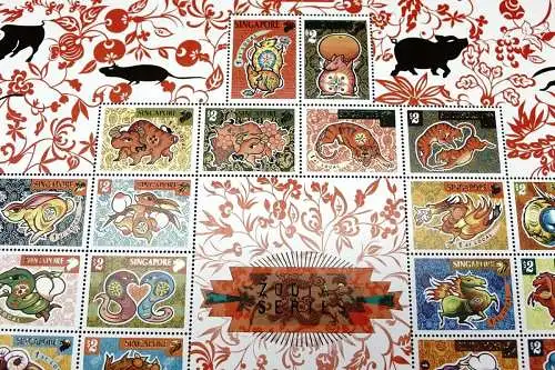Singapur Singapore 2007 Chinesische Tierkreiszeichen Neujahr 1636-1659 Bogen MNH
