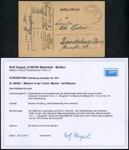 Dt. Militärmission Türkei 1918 PK MSP 14 Schulschiff Teri-i-Musghian BPP / 165