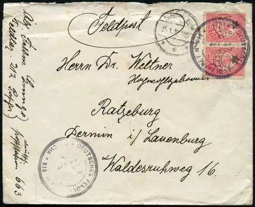  Dt. Militärmission Türkei 1918 Jildirim Brief Feldlazarett 212 Ratzeburg / 135