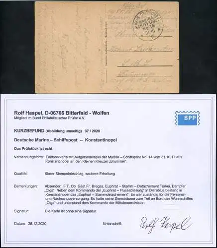 Dt. Militärmission Türkei 1917 AK via MSP 14 Euphrat-Stammdetachement Olga / 184