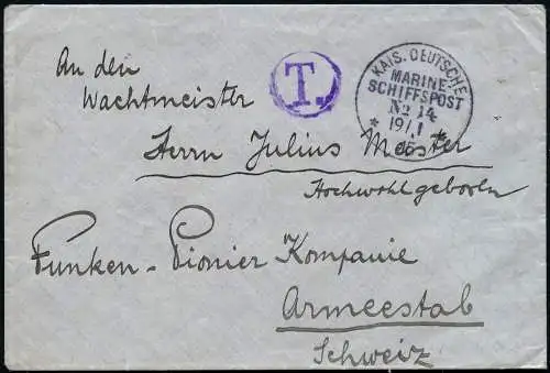 Dt. Militärmission Türkei 1915 Brief MSP No. 14 General > Schweiz Taxiert / 38