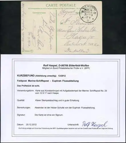 Dt. Militärmission Türkei 1917 AK MSP 29 Heizer Euphrat-Flussabteilung BPP / 217