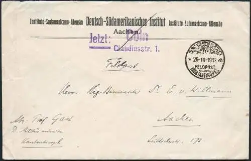 Dt. Militärmission Türkei 1918 Feldpost "Konstantinopel a" 26/10 Prof. Gast / 22