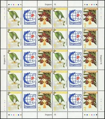 Singapur Singapore 1993 Orchideen Briefmarkenausstellungen 695-696 Bogen MNH