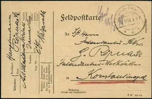 Dt. Militärmission Türkei 1918 Jildirim PK Nazareth Tarnstempel Feldpost / 58