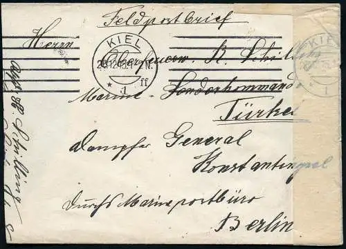 Dt. Militärmission Türkei 1915 Brief aus Kiel via Berlin an Dampfer General / 40