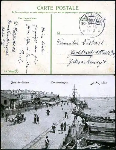 Dt. Militärmission Türkei 1916 AK via MSP 14 U-Boots-Halbflottille Halle / 211