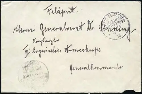 Dt. Militärmission Türkei 1916 Feldpost MSP No.14 an Generalarzt Dr. Sönning/3